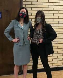 CLDC Staff Attorney Sarah Alvarez stands next to activist Jazmine Jourdan outside of a courtroom at Lane County Circuit Court.