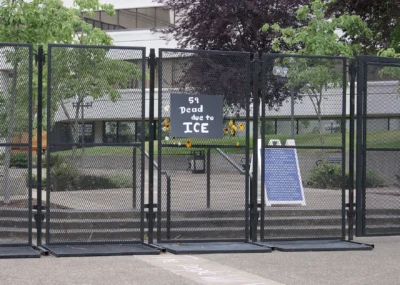 Federal Free Speech Plaza with a fence around it in Eugene, OR
